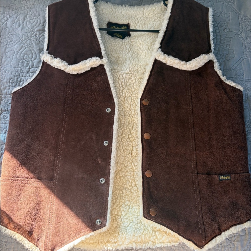 Wrangler Brown and Cream Shearling Vest